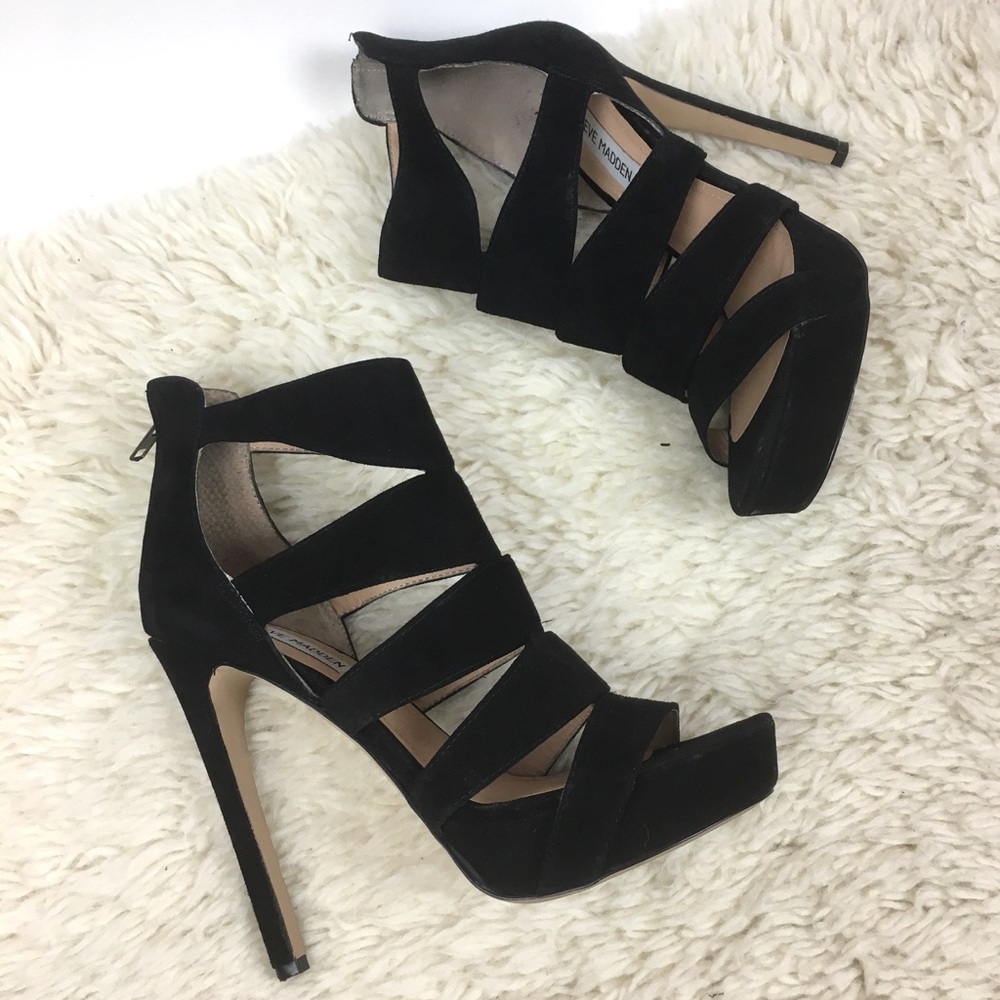 Steve Madden spycee cage sandal heel suede black